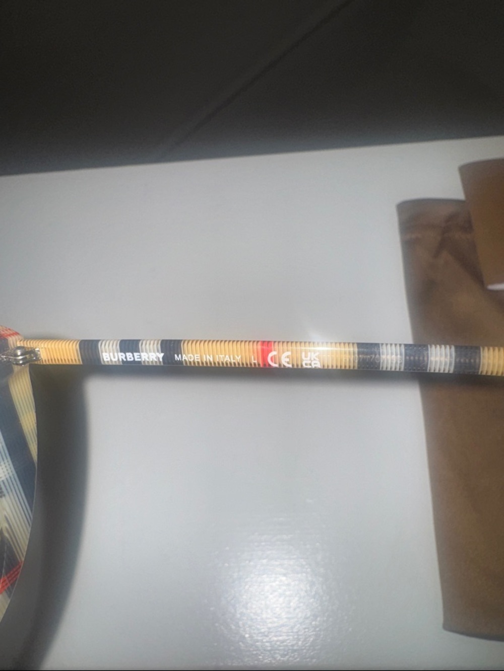 Burberry Beige and Black Striped Sunglass Arm with Plaid Accent - Picture 3 of 9